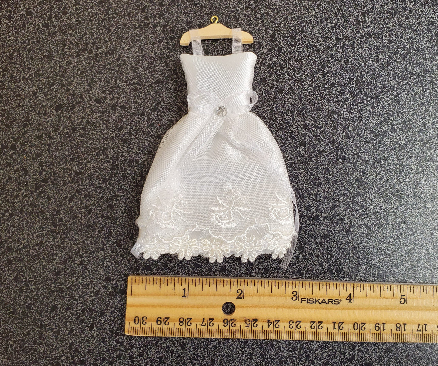 Dollhouse Miniature Wedding Dress on Hanger White by Reutter 1:12 Scale