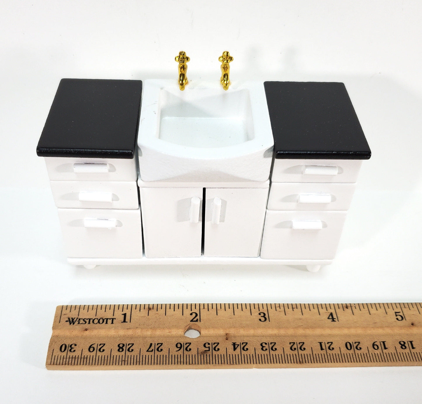 Dollhouse Modern Kitchen or Bathroom Sink Cabinet in White1:12 Scale Miniature Furniture