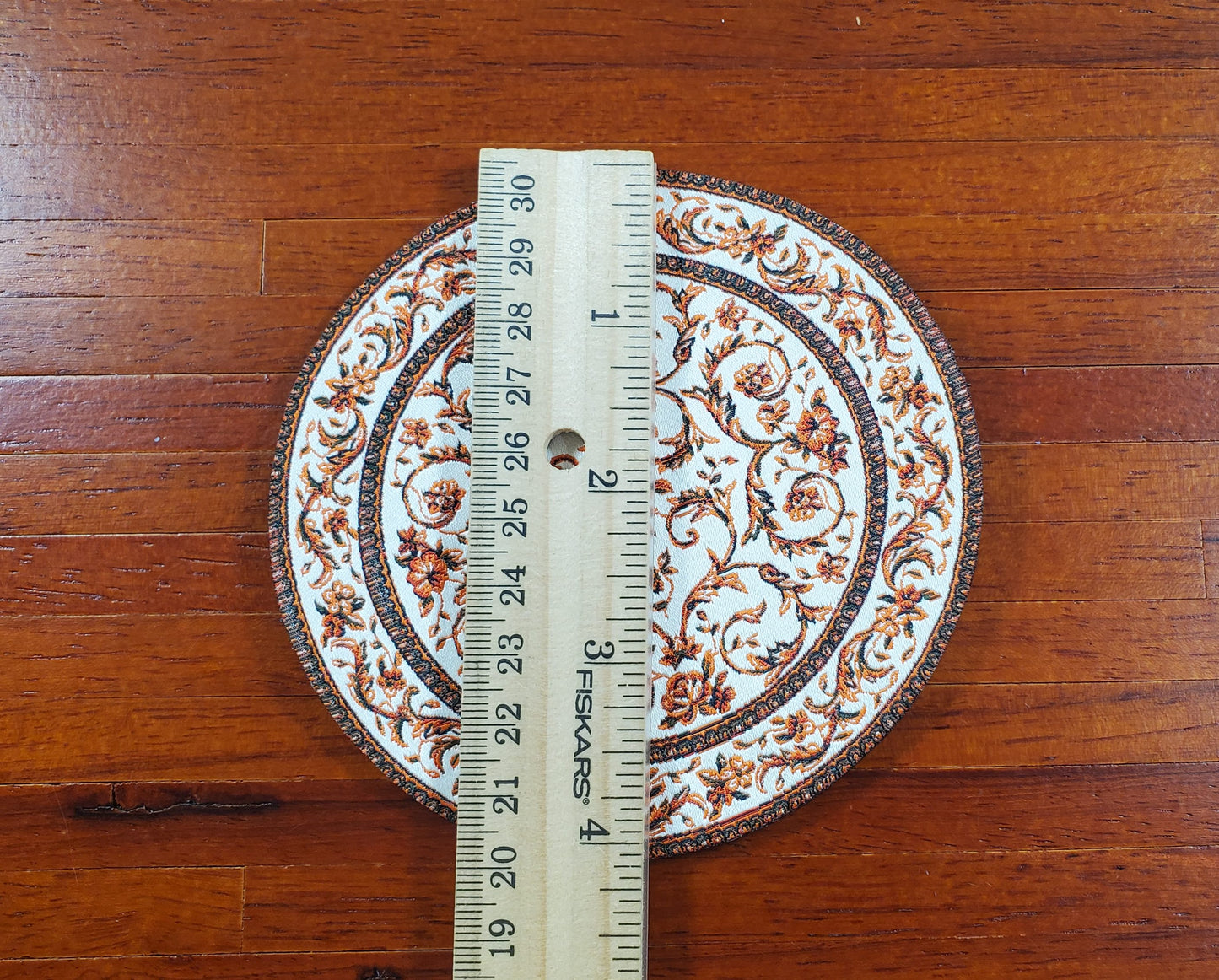 Dollhouse Small Round Rug Fabric Floral Use in 1:12 or 1:24 Scales 4.25" Across
