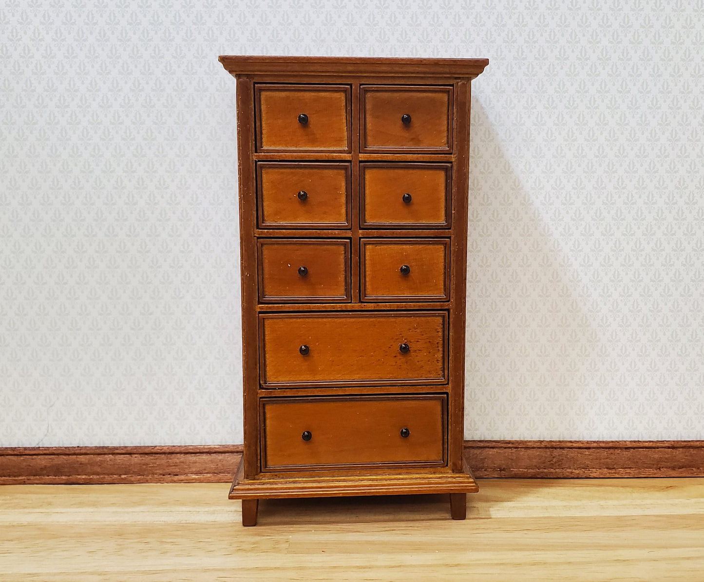 JBM Dollhouse Tall Dresser Country Style Walnut Finish 1:12 Scale Furniture