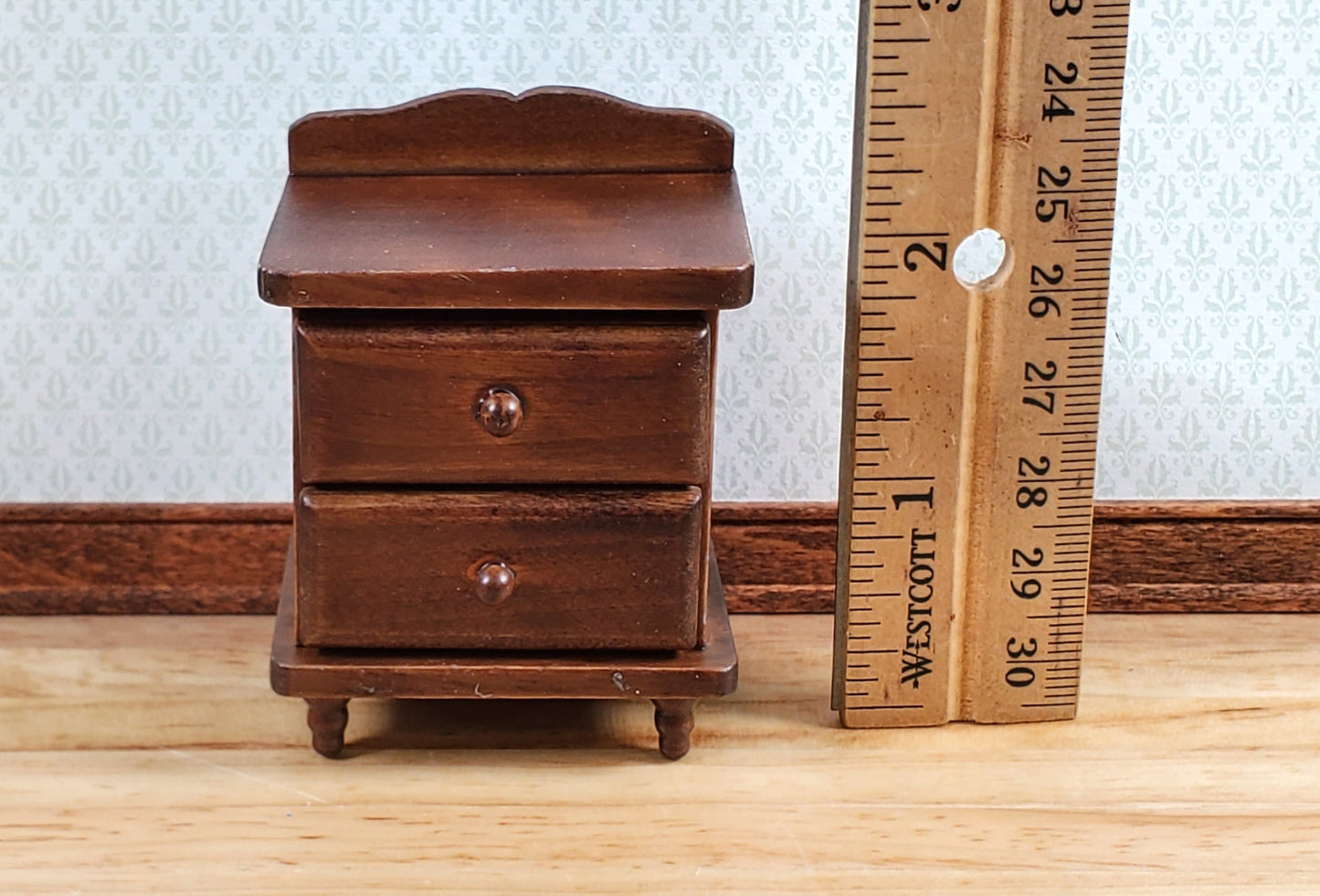 Dollhouse Nightstand Side Table 2 Drawers Walnut Finish 1:12 Scale Miniature Furniture