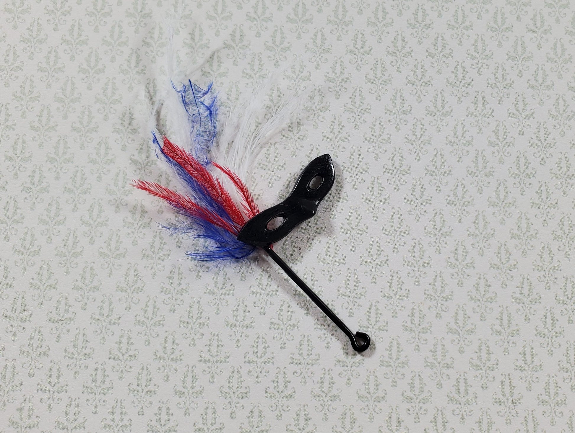 Dollhouse Mardi Gras Mask on Stick with Feathers 1:12 Scale Miniature