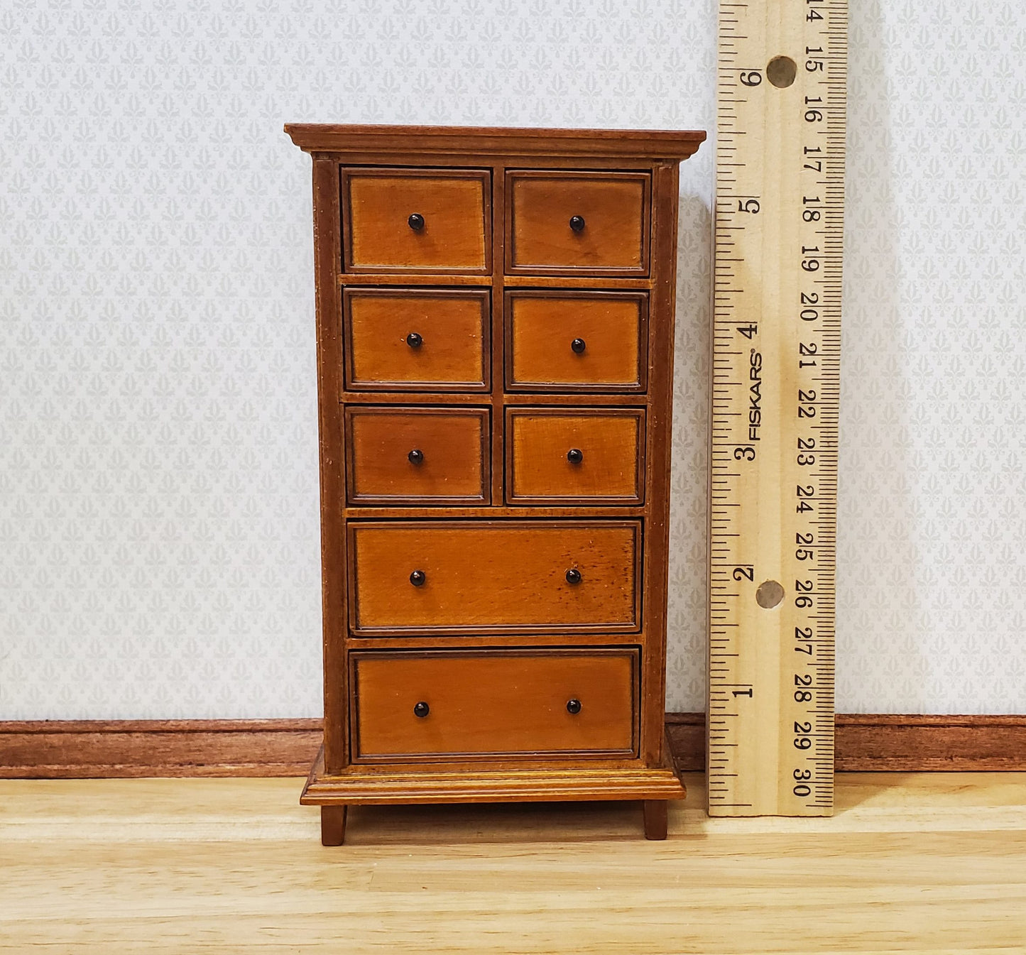 JBM Dollhouse Tall Dresser Country Style Walnut Finish 1:12 Scale Furniture