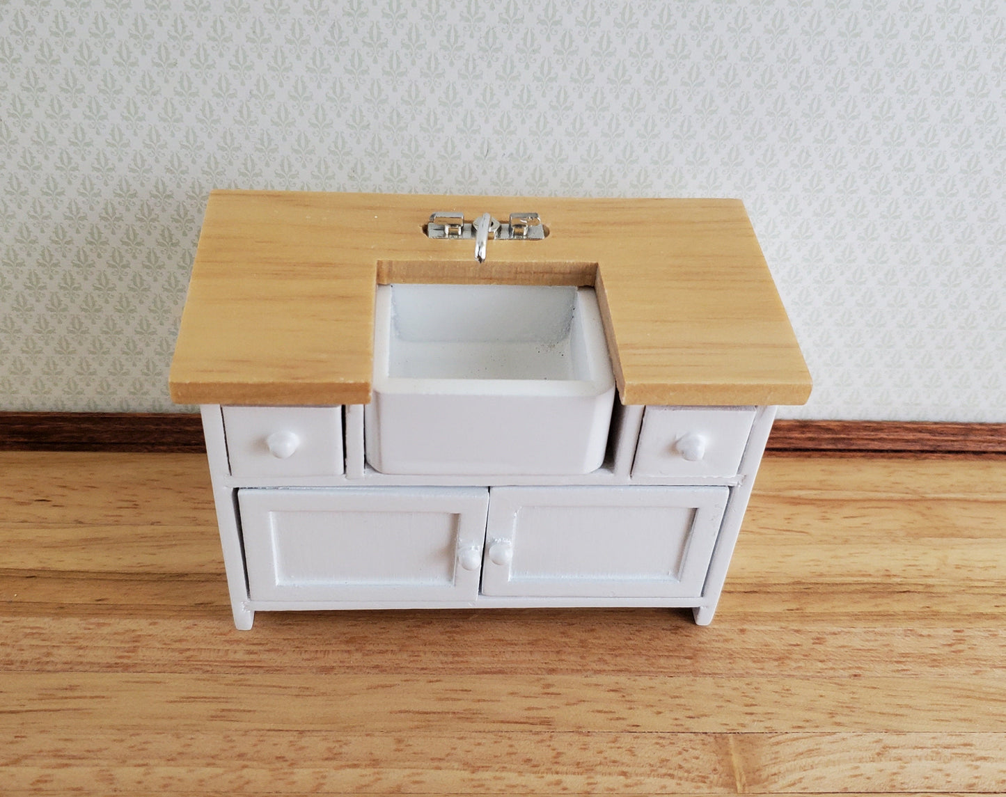 Dollhouse Miniature Kitchen Sink with Counter Top & Cabinet 1:12 Scale White