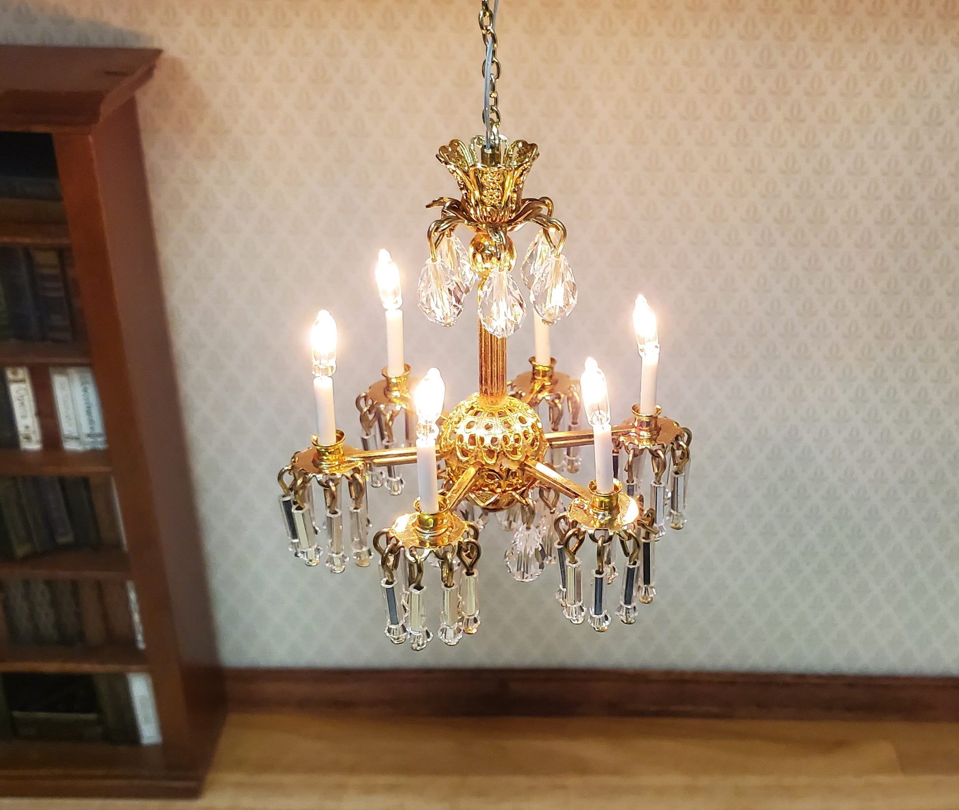 Dollhouse 6 Arm Crystal Chandelier "Sophia" Handmade 12 Volt 1:12 Scale