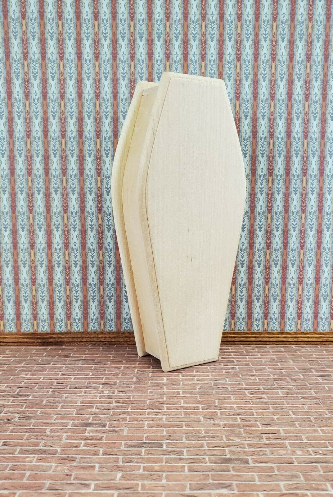 Dollhouse Miniature Coffin Opens Lined Unpainted Wood 1:12 Scale 6 3/4"