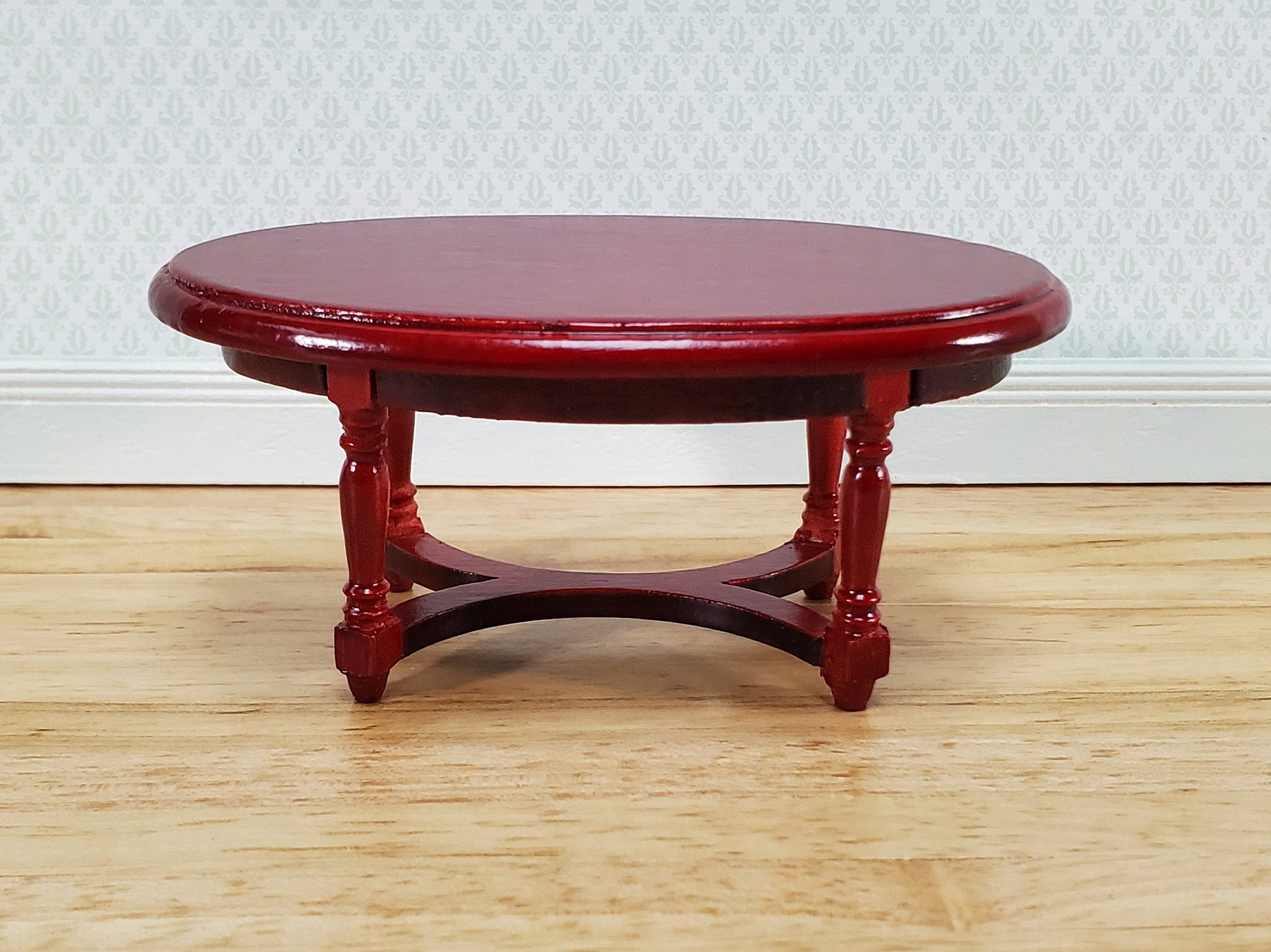 Dollhouse Oval Coffee Table Mahogany Finish 1:12 Scale Miniature Furniture