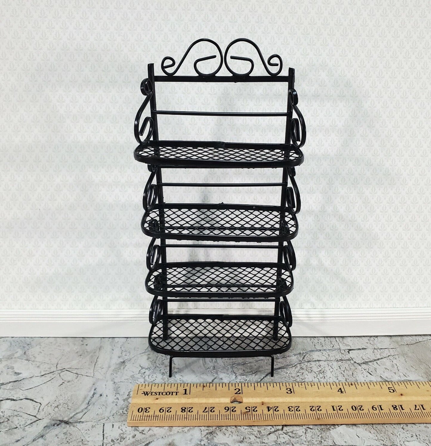 Dollhouse Baker's Rack with 4 Shelves Black Metal 1:12 Scale Miniature Kitchen