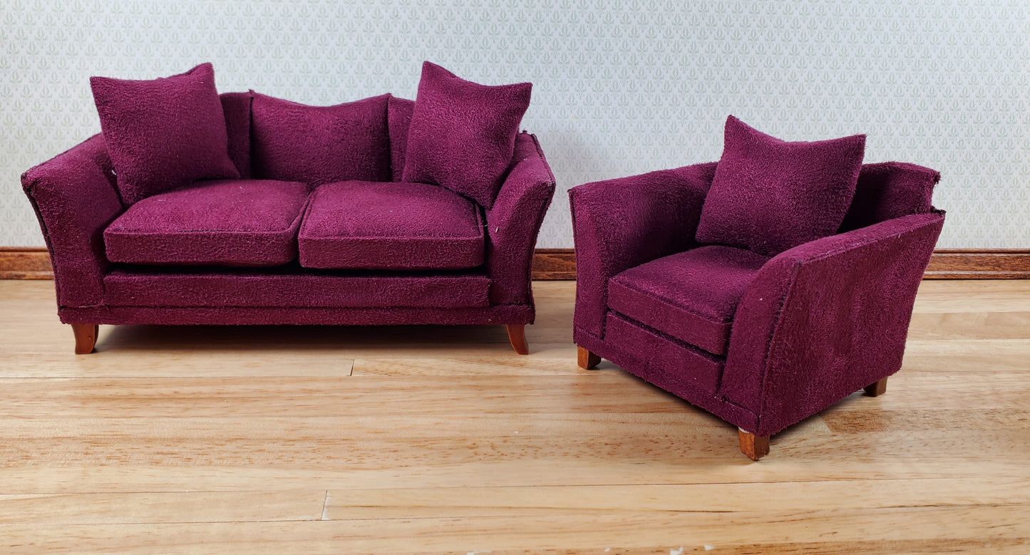 Dollhouse Sofa Couch Plum Burgundy Modern Style 1:12 Scale Miniature Furniture