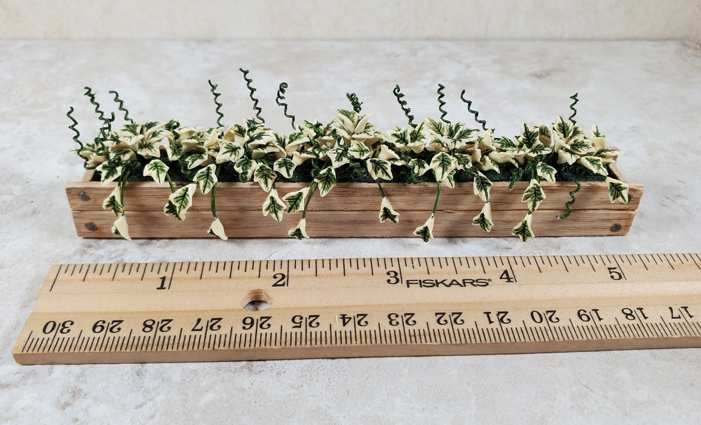 Dollhouse Variegated Ivy in 5.5" Wooden Window Box Planter 1:12 Scale Miniature