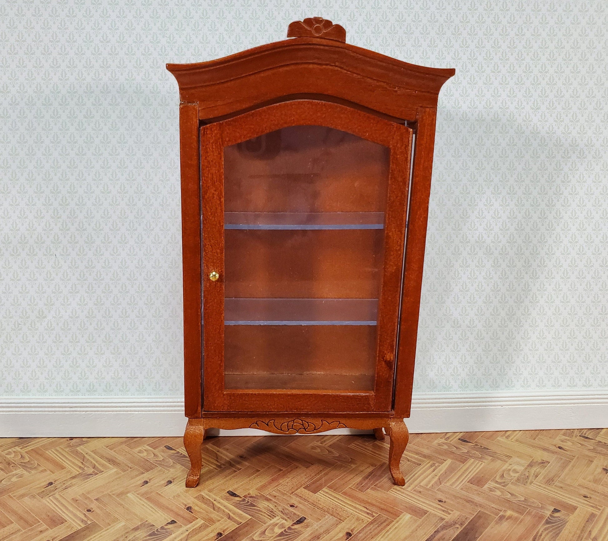 Dollhouse Large Curio Cabinet with Door Walnut Finish 1:12 Scale Miniature Furniture