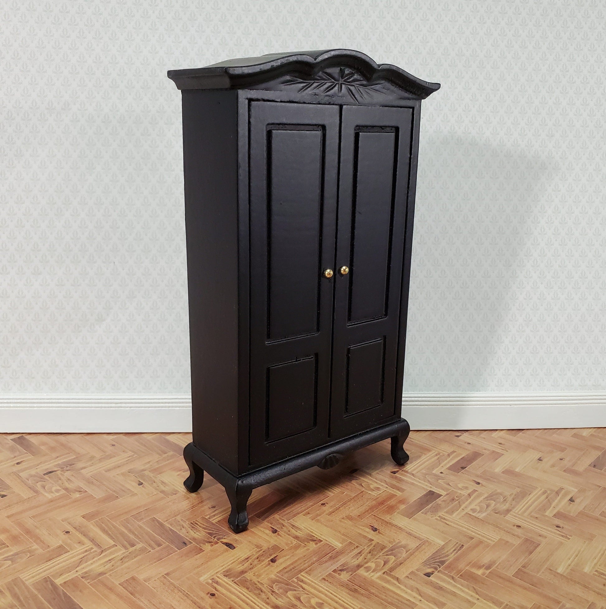 Dollhouse Wardrobe Armoire Black Finish Closet for Bedroom 1:12 Miniature Furniture