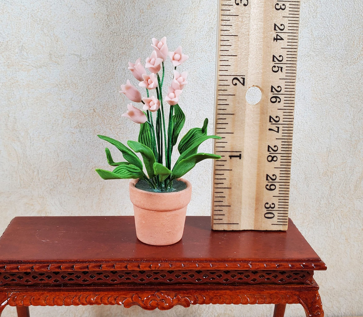 Dollhouse Large Pink Lily of the Valley in Terra Cotta Pot 1:12 Scale Miniature