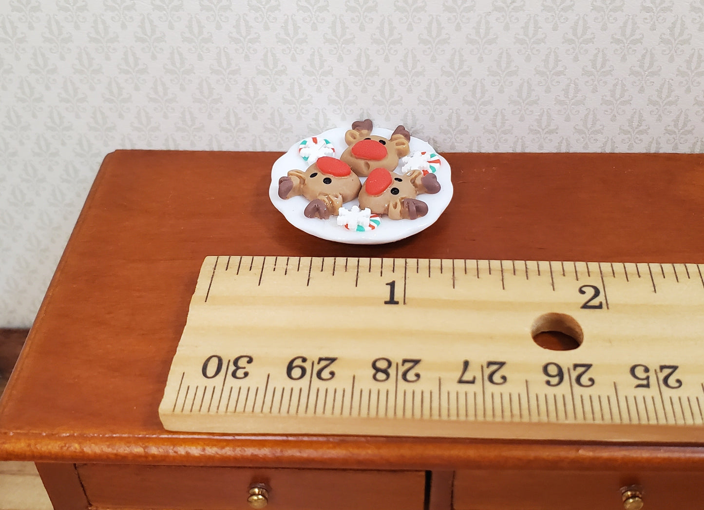 Dollhouse Miniature Reindeer Cookies on a Ceramic Plate 1:12 Scale Christmas