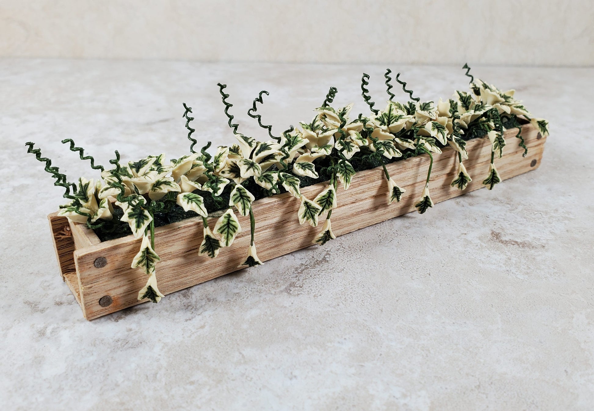 Dollhouse Variegated Ivy in 5.5" Wooden Window Box Planter 1:12 Scale Miniature