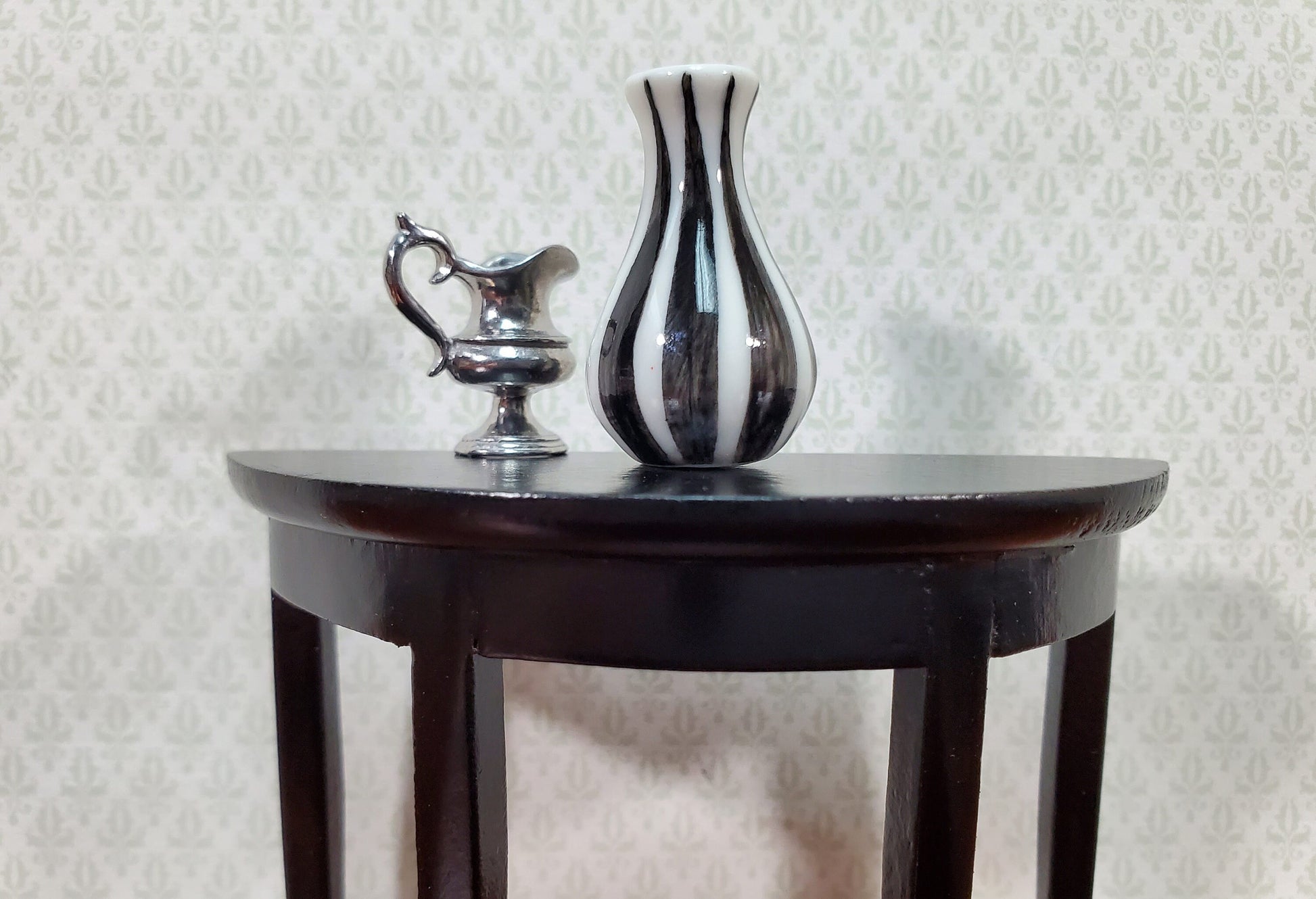 Dollhouse Black & White Vase Ceramic LARGE Modern Miniature Use in 1:12 or 1/6 Scale