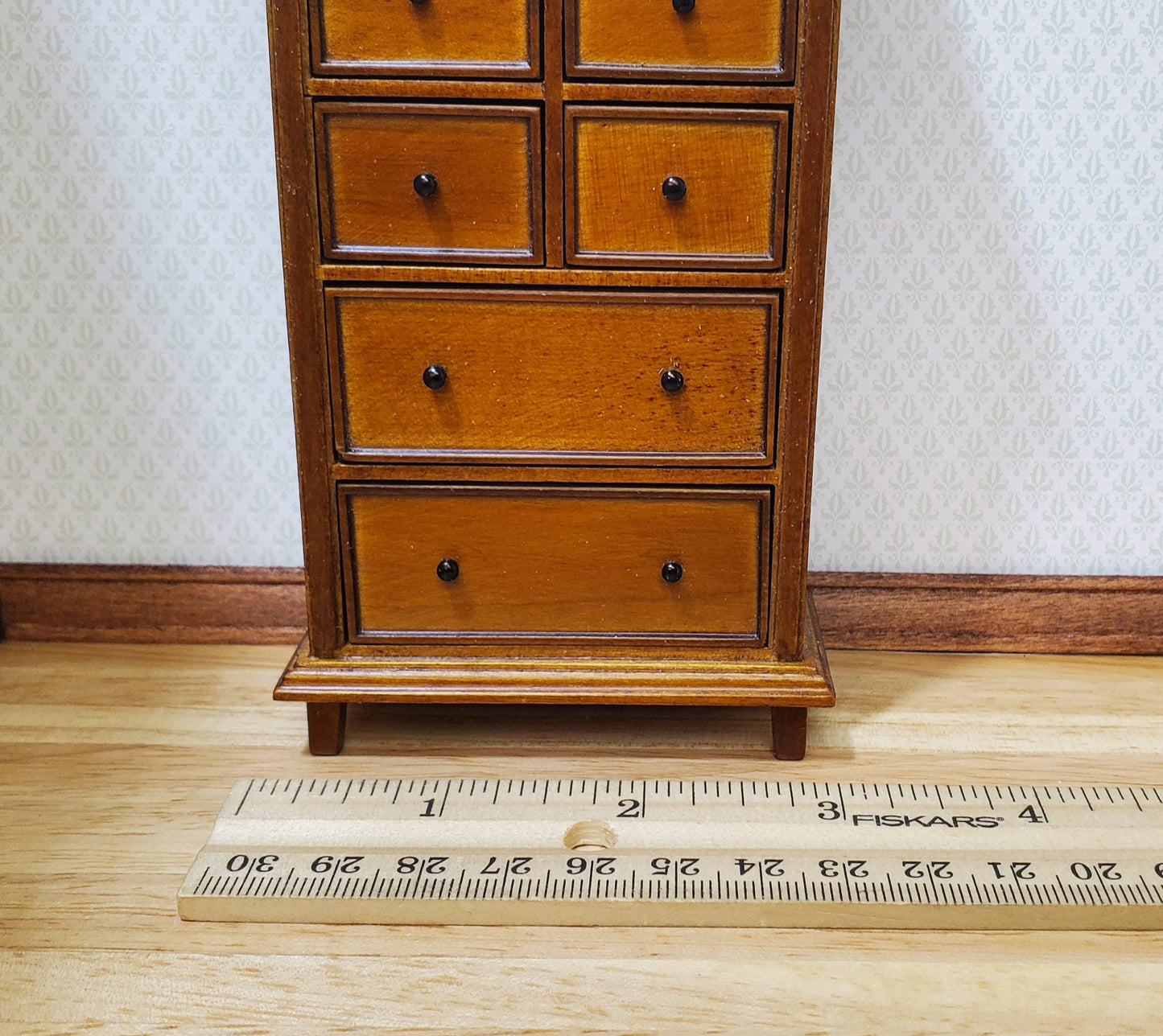 JBM Dollhouse Tall Dresser Country Style Walnut Finish 1:12 Scale Furniture