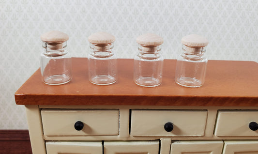 Dollhouse Empty Glass Jars with Wood Caps x4 1:12 Scale Miniatures Accessories