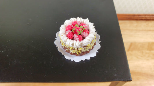 Dollhouse Round Cake Chocolate & Strawberries 1:12 Scale Miniature Food Bakery