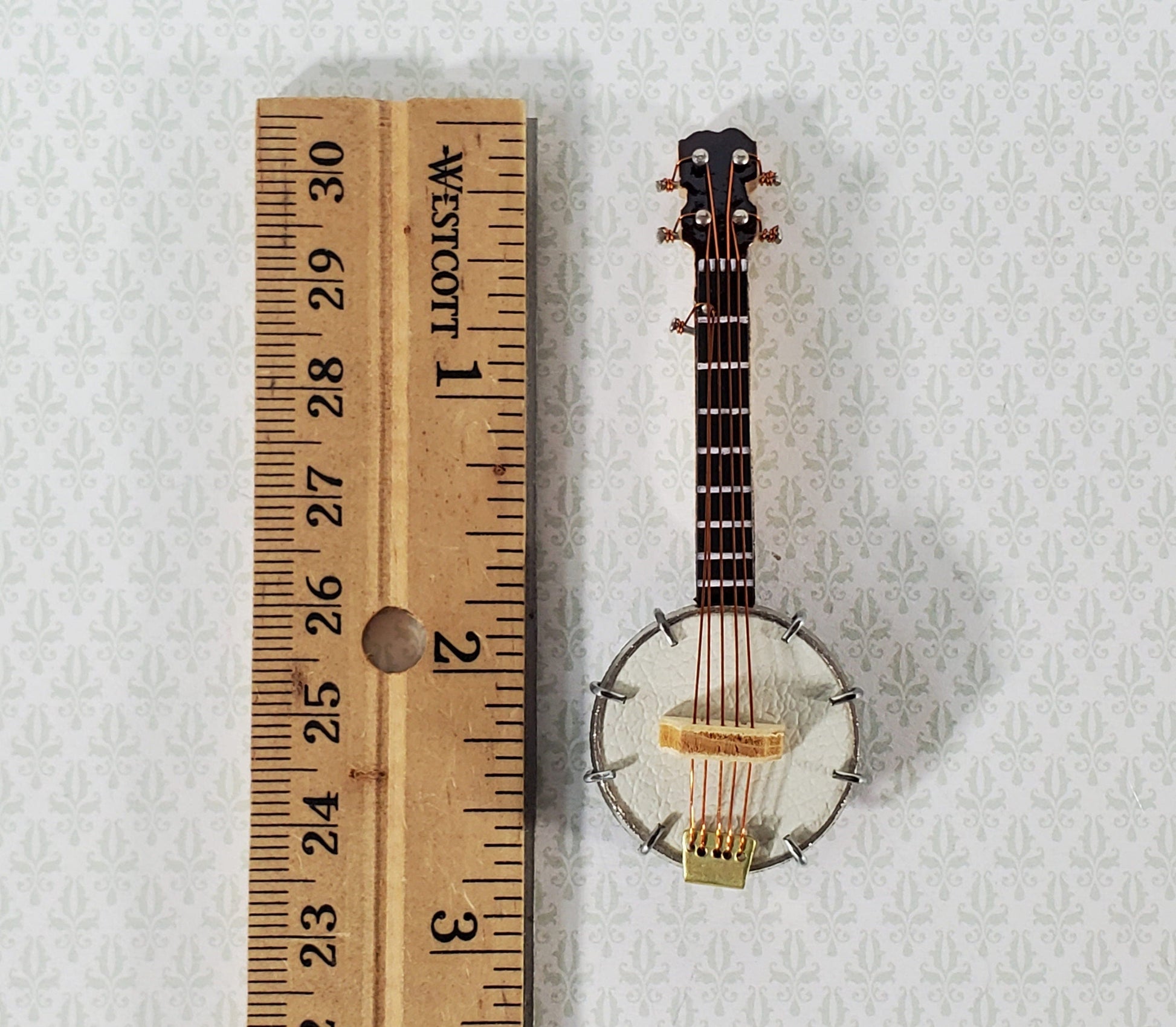 Miniature Banjo Instrument with Case 2 3/4" 1:12 Scale Ornament Prop
