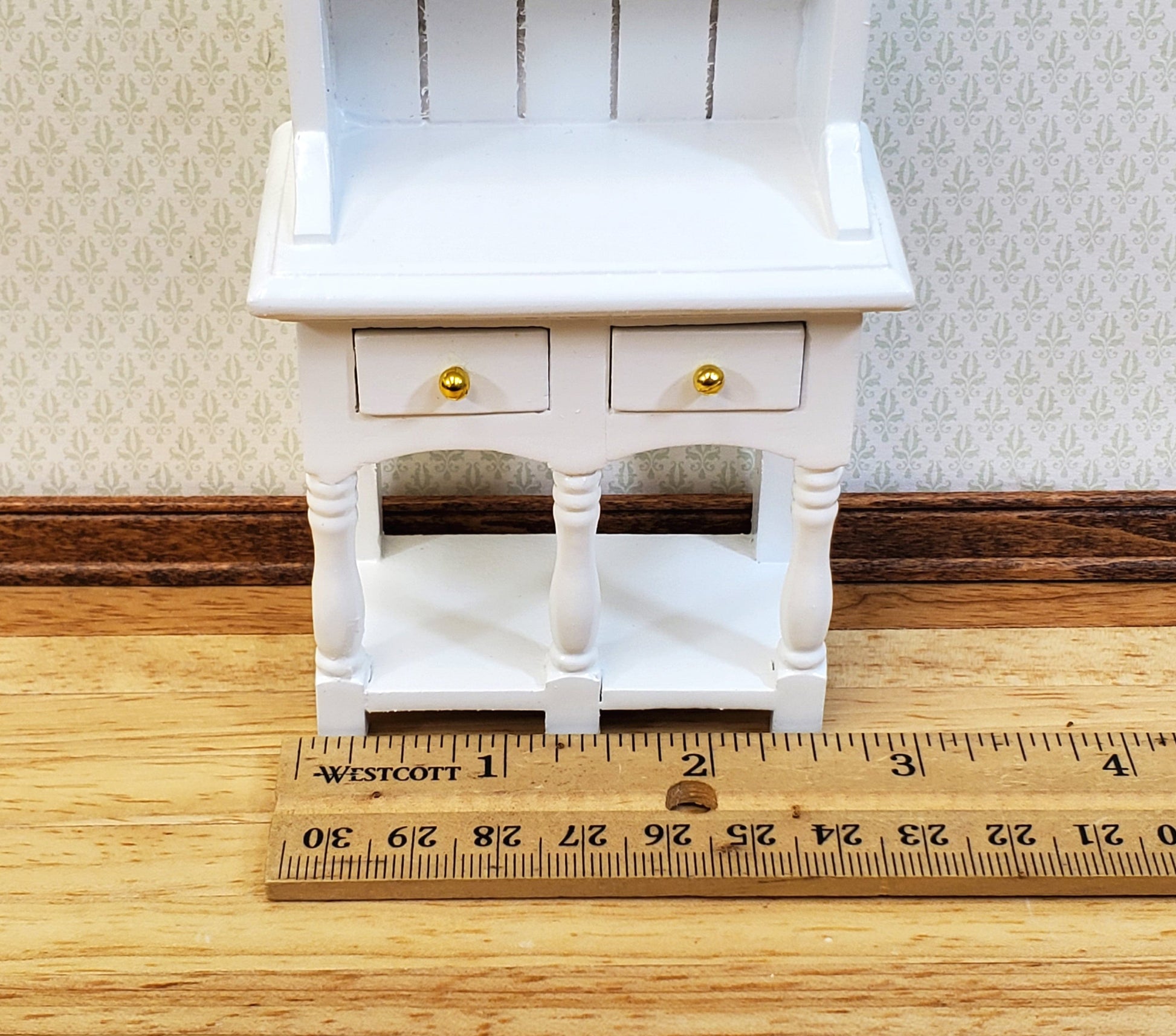 Dollhouse Kitchen Hutch with Pot Shelf 2 Drawer White 1:12 Scale Furniture