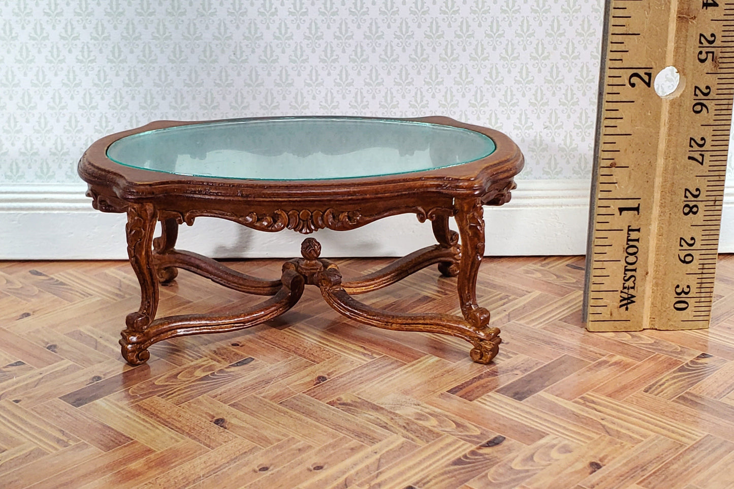 JBM Miniature Coffee Table 18th Century Style Walnut Finish 1:12 Scale Dollhouse Furniture