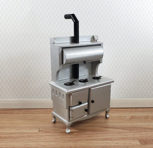 Dollhouse Kitchen Range Cabinet Stove Oven Silver 1:12 Scale Miniature Wood
