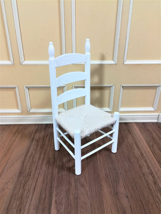 Dollhouse Miniature Chair Ladderback White with Rush Seat 1:12 Scale Furniture