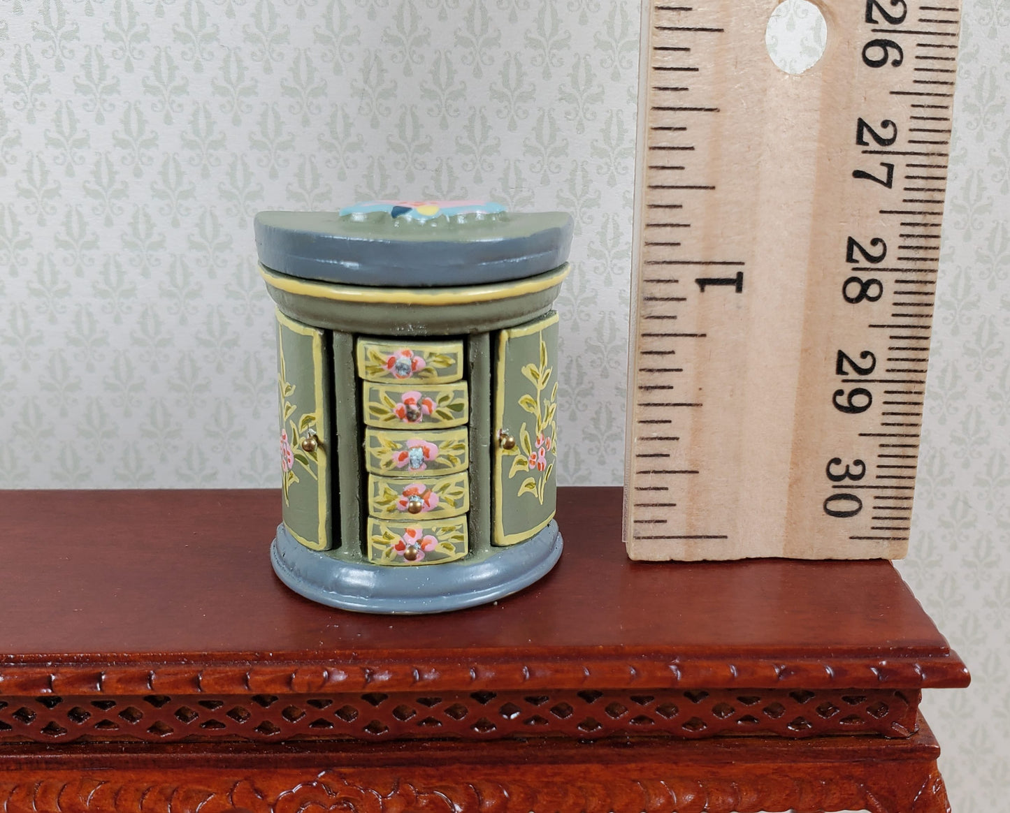 Dollhouse Wood Jewelry Box with Drawers Painted Detail 1:12 Scale Miniature