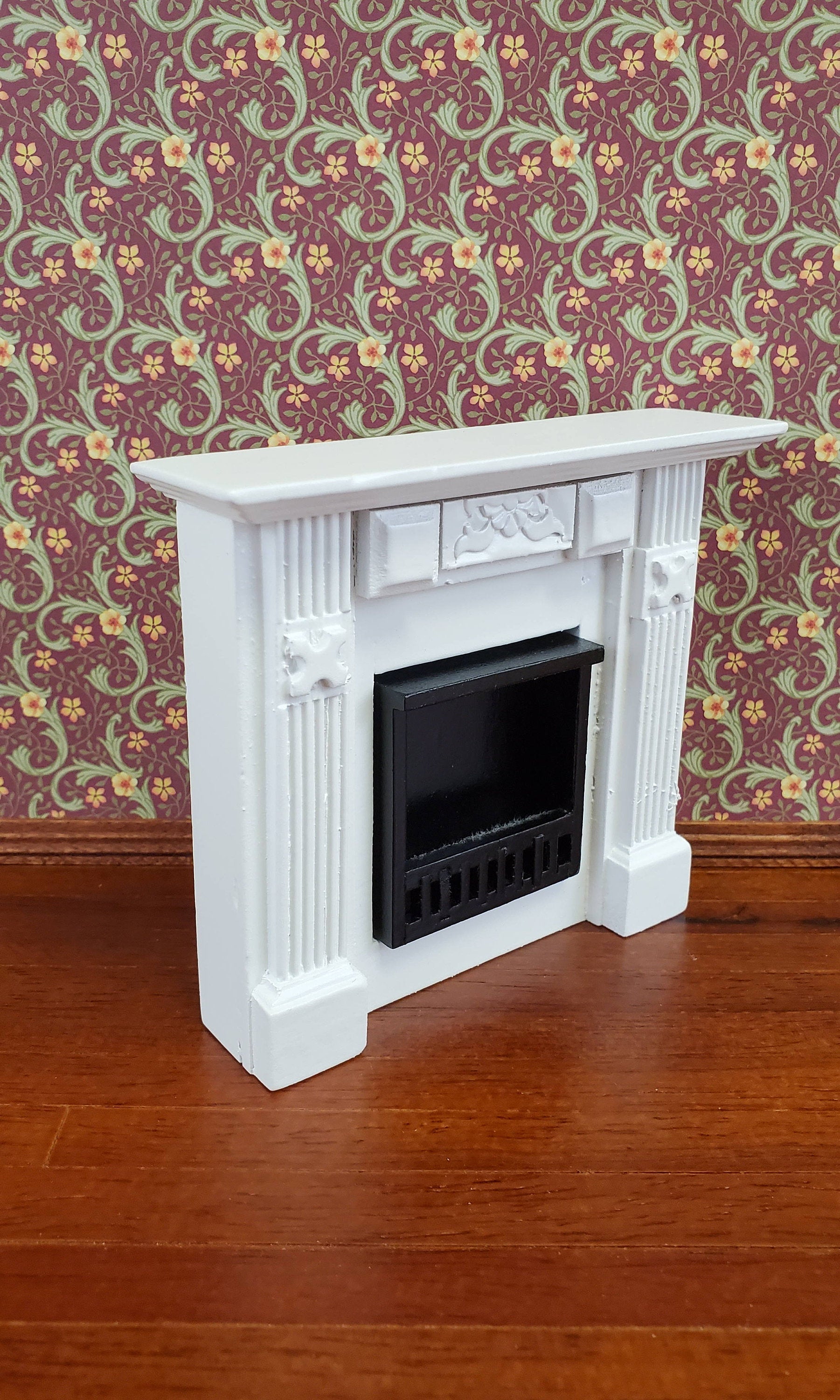 Dollhouse Miniature Fireplace Wood White Finish 1:12 Scale Furniture