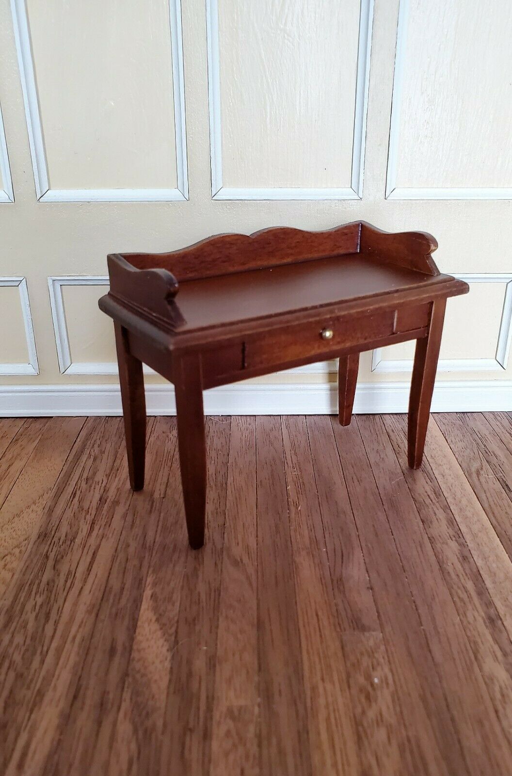 Dollhouse Miniature Writing Desk with Drawer Walnut Finish 1:12 Scale Furniture