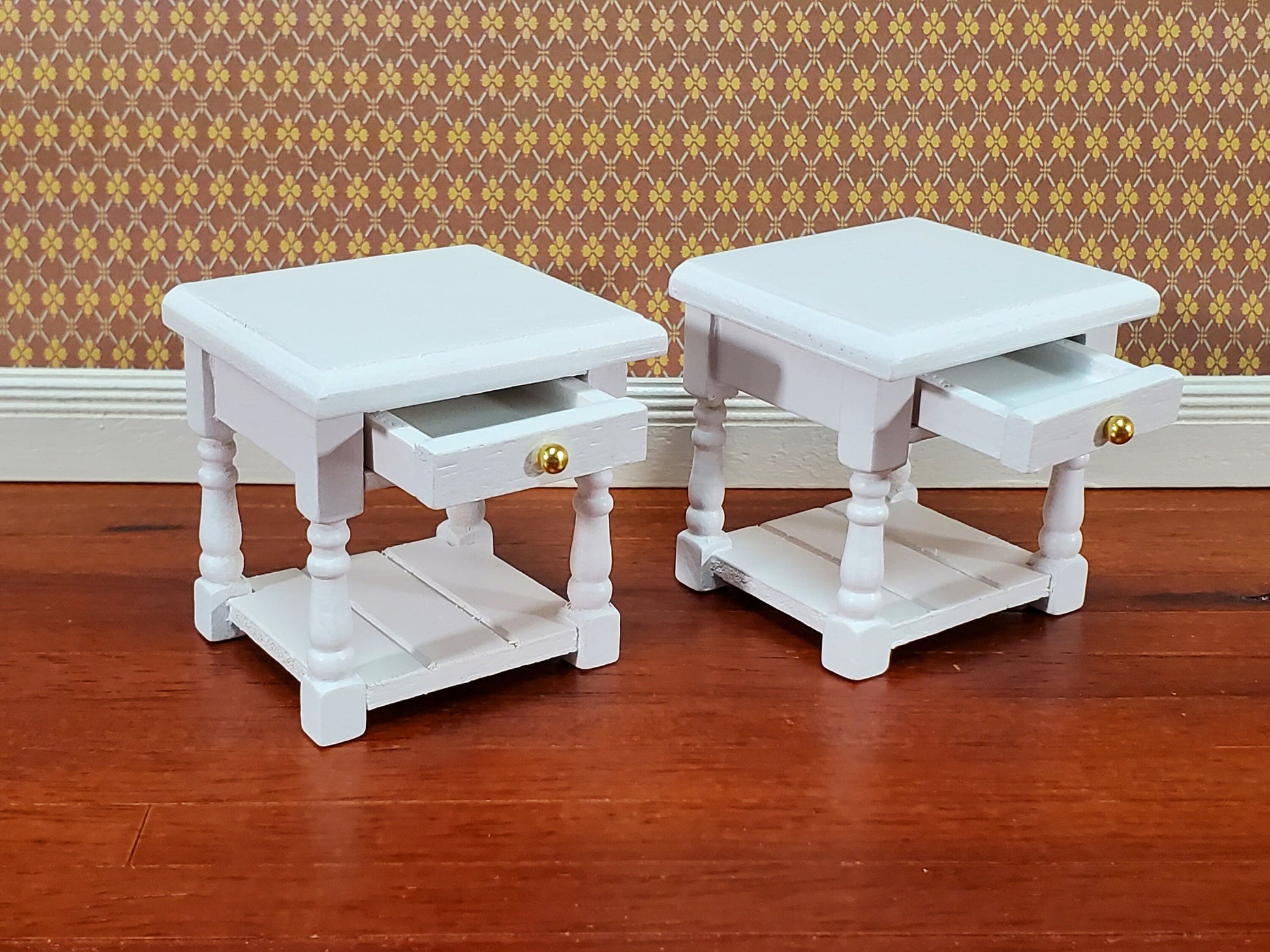 Dollhouse Night Stands Side Table with Drawer Set of 2 1:12 Scale Miniature White Wood