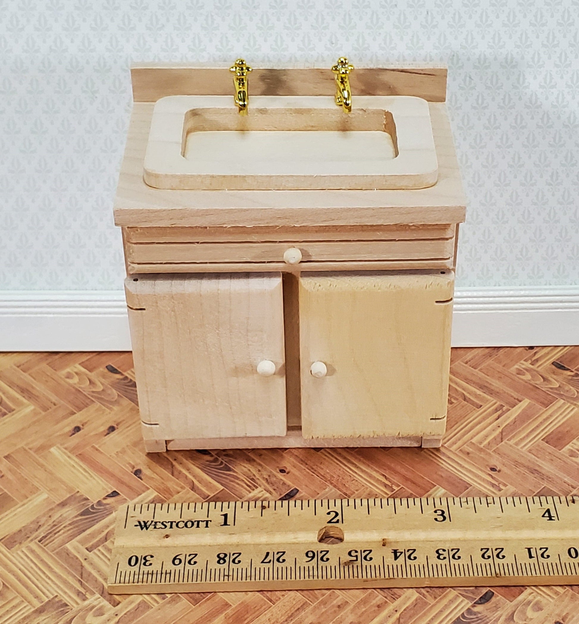 Dollhouse Sink Kitchen or Bathroom Cabinet 1:12 Scale Miniature Furniture Unpainted Wood