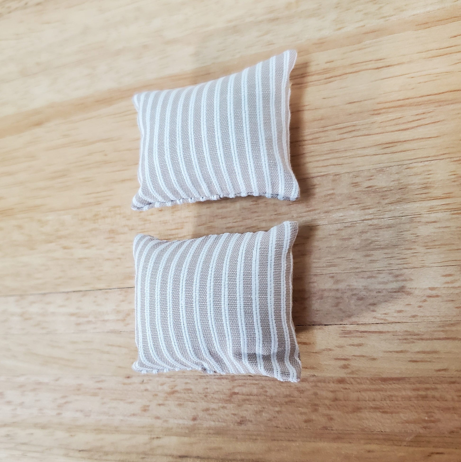 Dollhouse Pillows Beige & White Striped Set of 2 1:12 Scale Miniature
