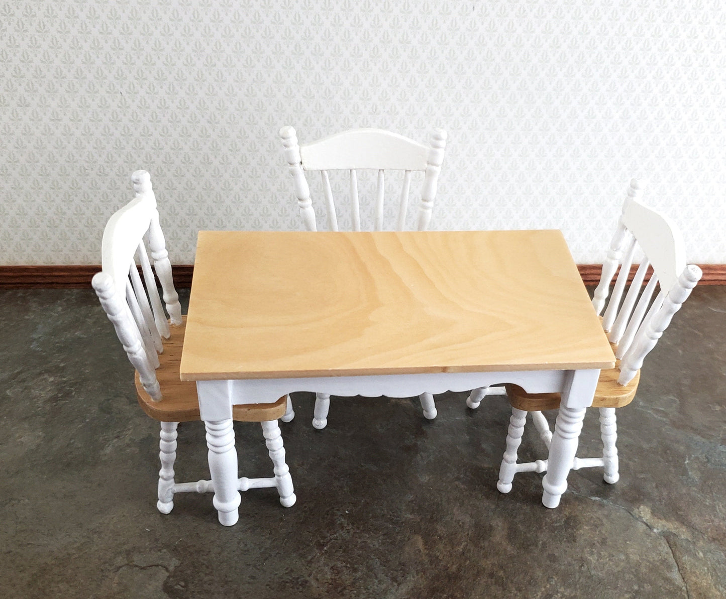 Dollhouse Kitchen Table White & Light Oak 1:12 Scale Miniature Furniture