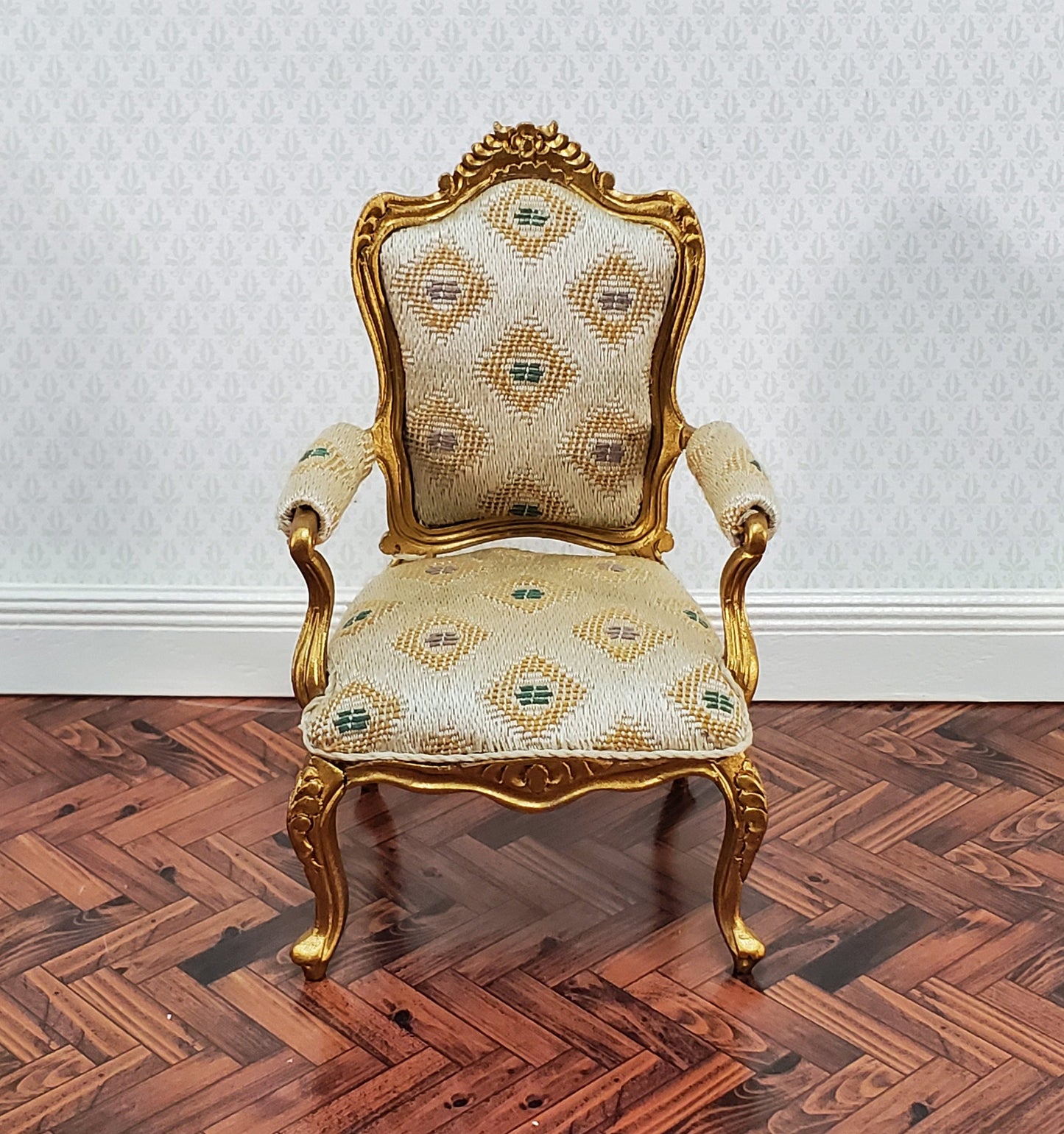 JBM Dollhouse Armchair Chair Gold Louis XV Style 1:12 Scale Miniature Furniture