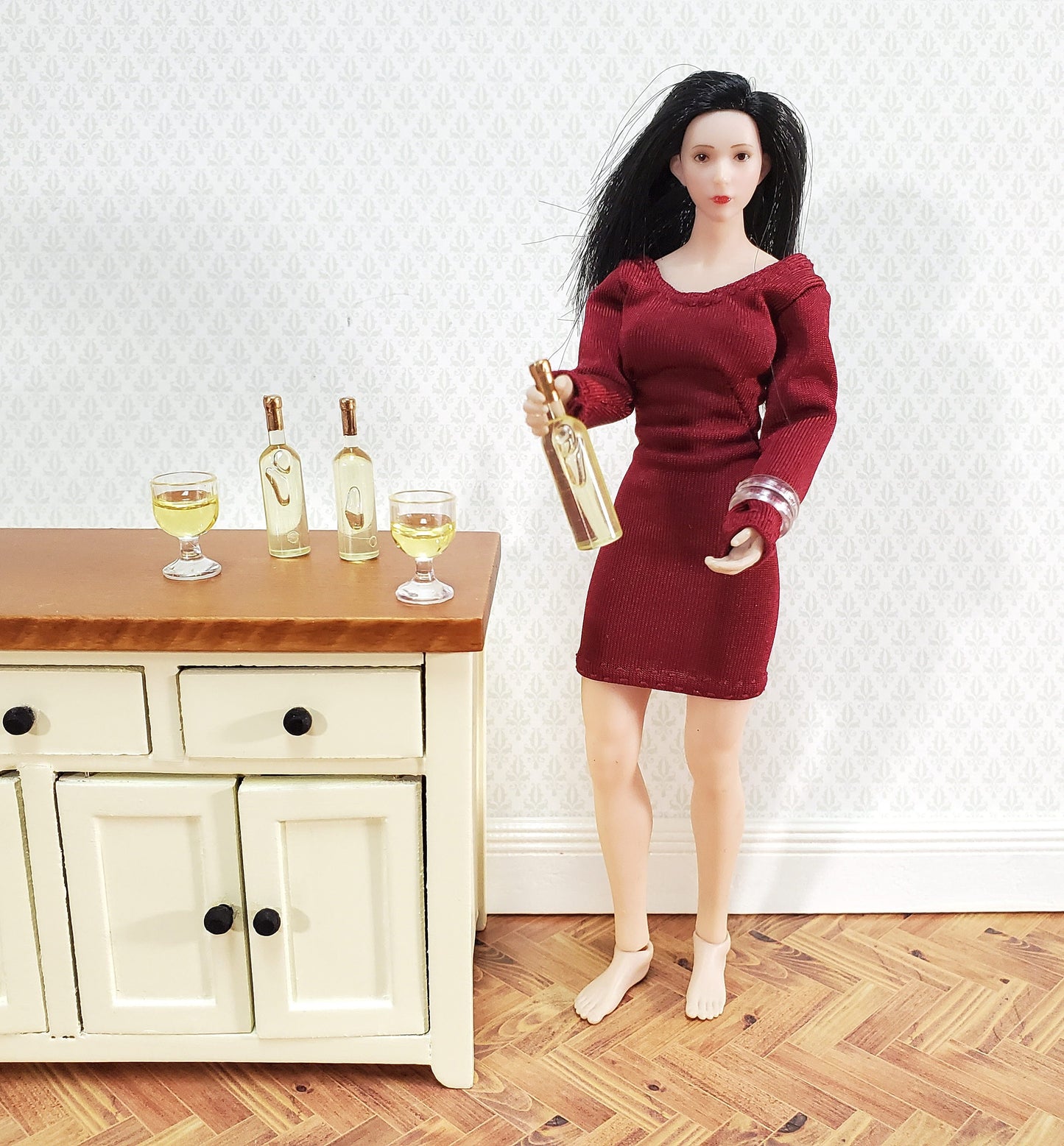 Dollhouse White Wine Bottles x3 Unlabeled Hudson River 1:12 Scale Miniatures