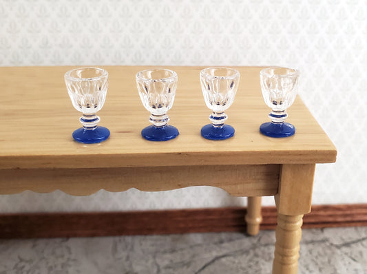 Dollhouse Miniature Glasses Clear (plastic) with Blue Base x4 1:12 Scale Stemware Wine Glasses
