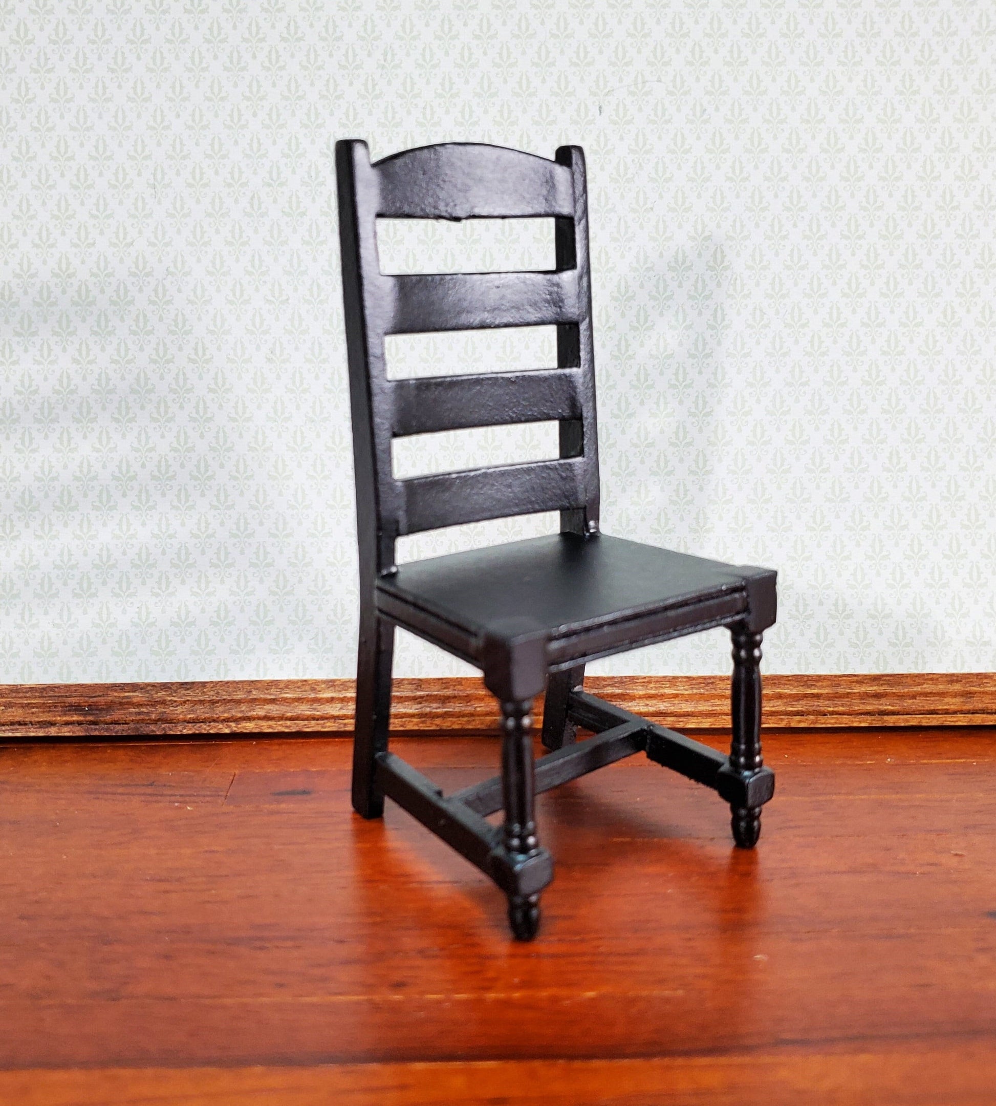 Dollhouse Chair Ladderback for Kitchen or Dining Room Black 1:12 Scale Miniature Furniture