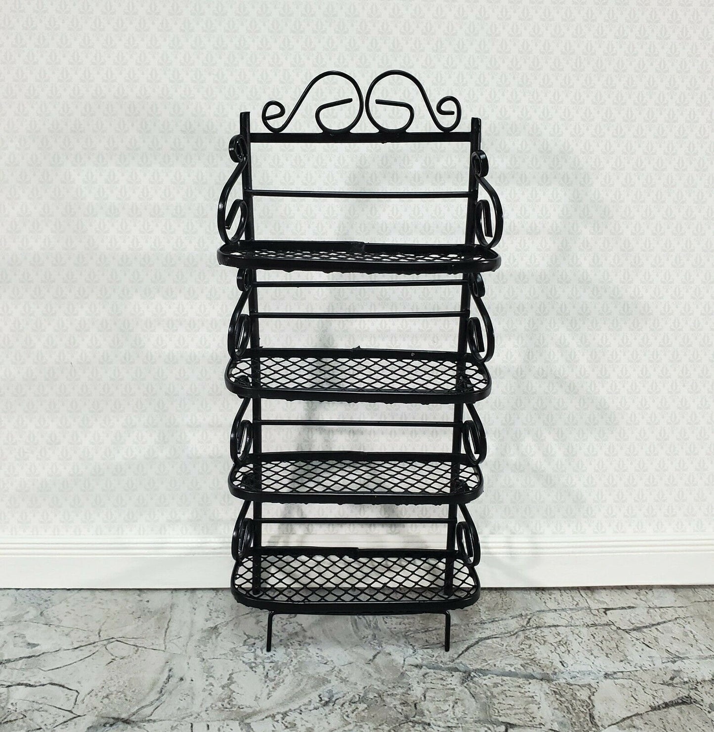 Dollhouse Baker's Rack with 4 Shelves Black Metal 1:12 Scale Miniature Kitchen