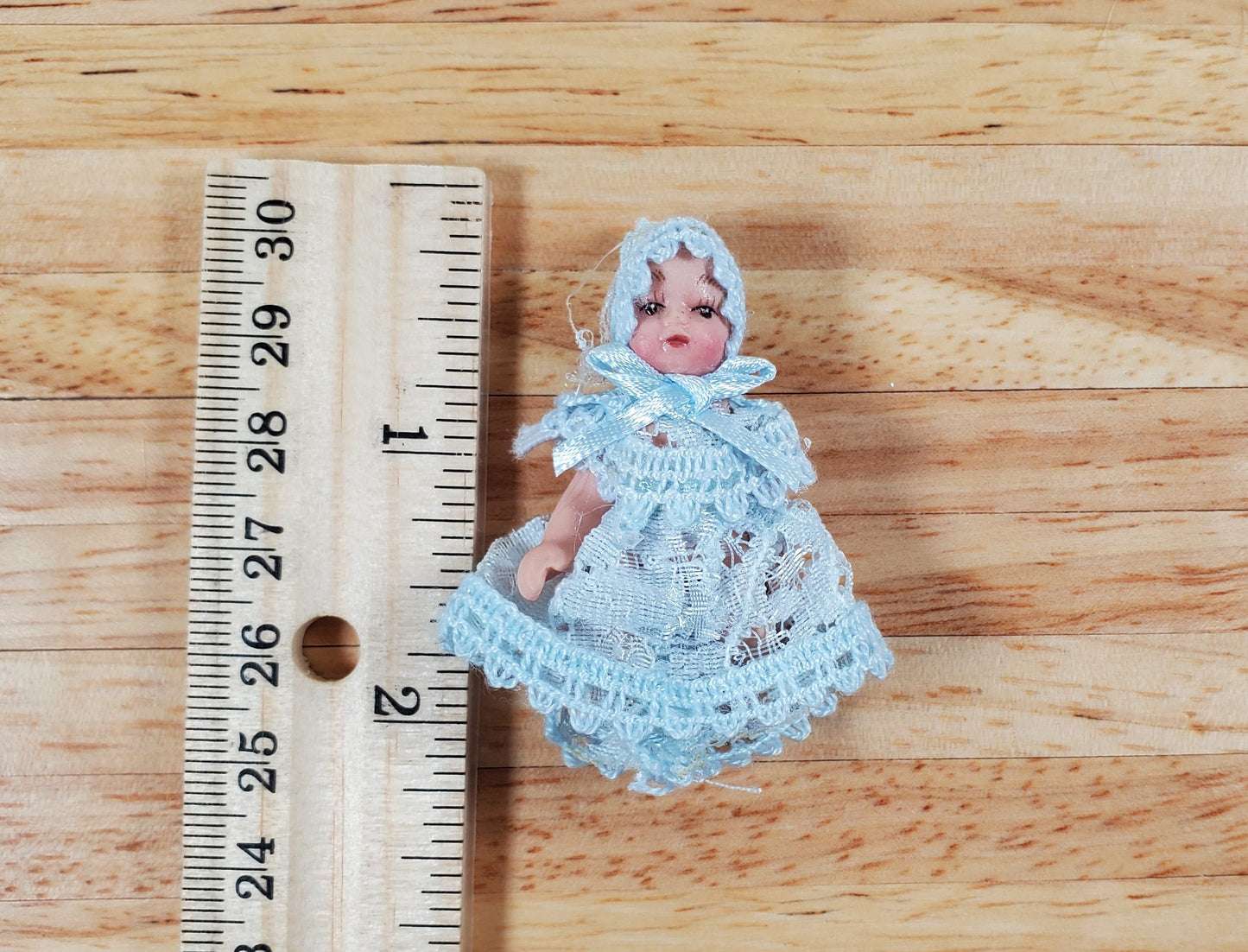 Dollhouse Baby Doll Porcelain Moveable 1:12 Scale Miniature Blue Lace Outfit