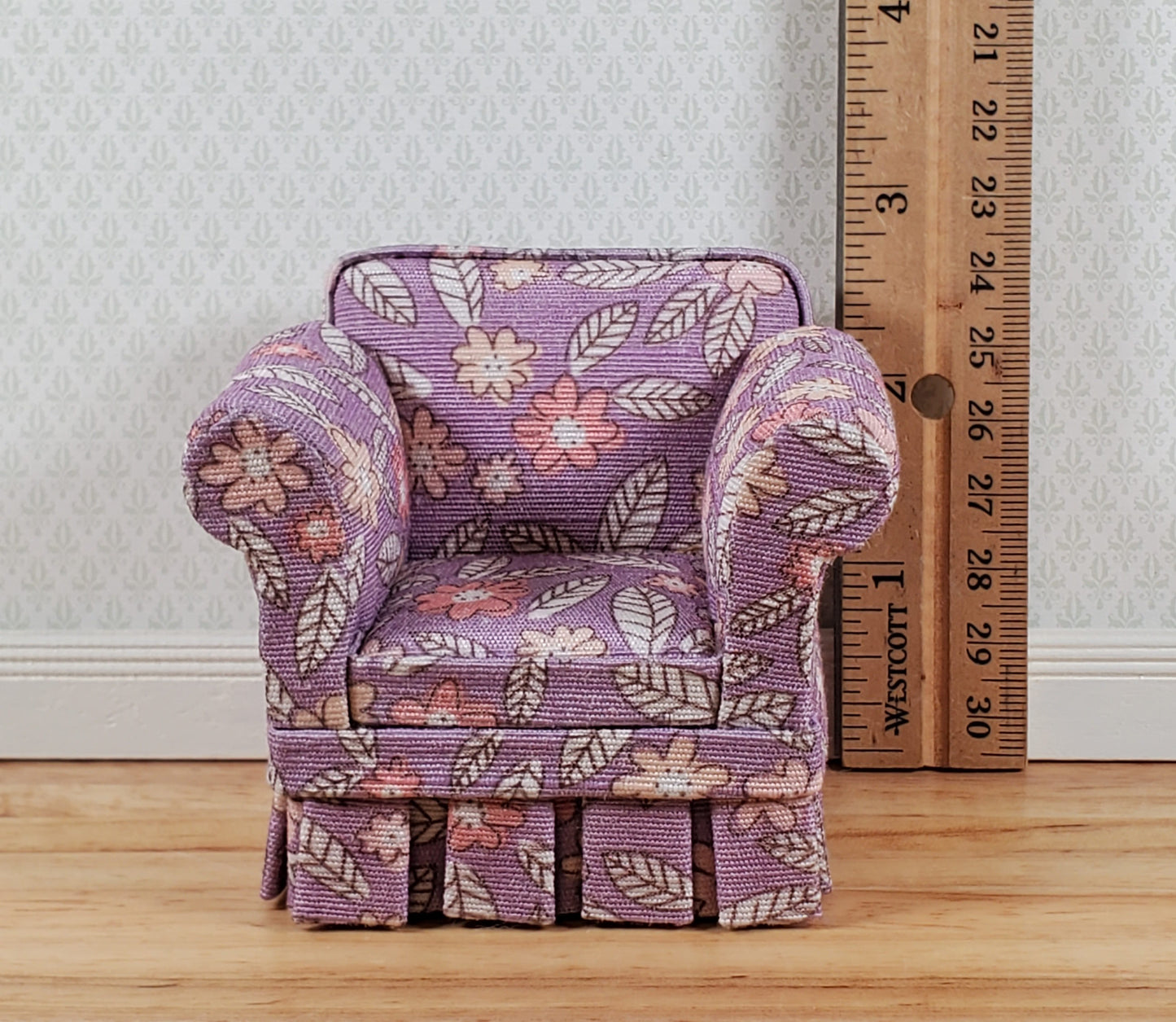 JBM Dollhouse Chair Purple Floral Modern Style 1:12 Scale Miniature Furniture