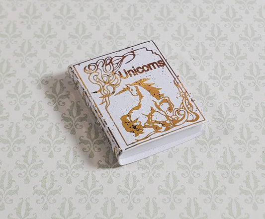 Dollhouse Book Unicorns Gold Gilt Accents 1:12 Scale Miniature (blank inside)
