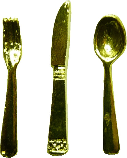 Dollhouse Gold Flatware 1 Place Setting 1:12 Scale Miniature Kitchen