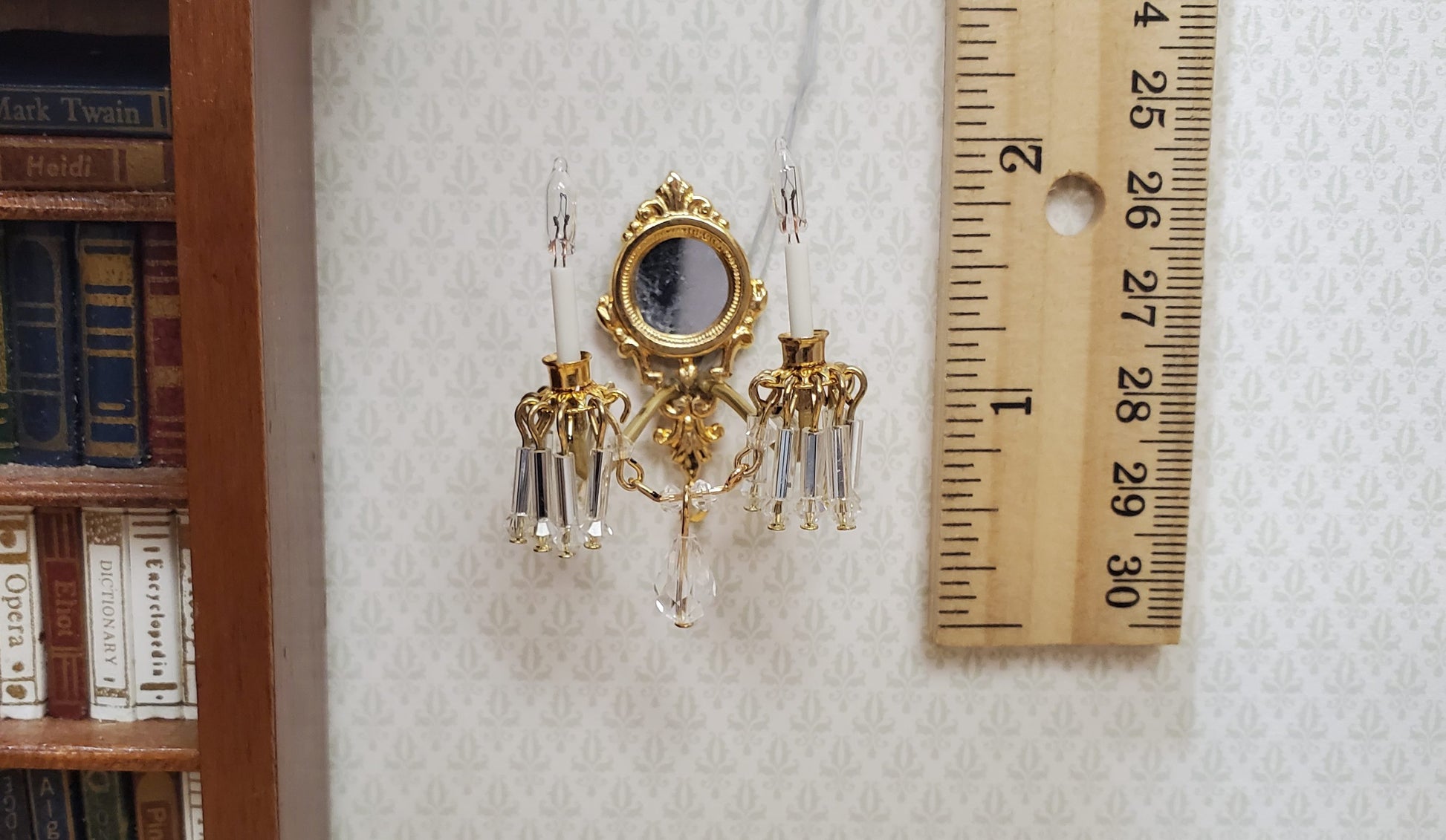 Dollhouse Double Crystal Candle Sconce 12 Volt 1:12 Scale Miniature Handmade