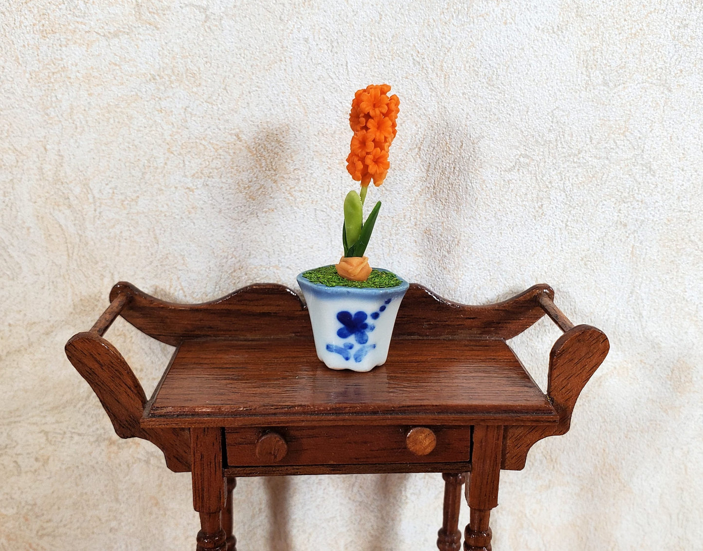 Dollhouse Potted Hyacinth Orange Flowering Plant in Ceramic Planter 1:12 Scale