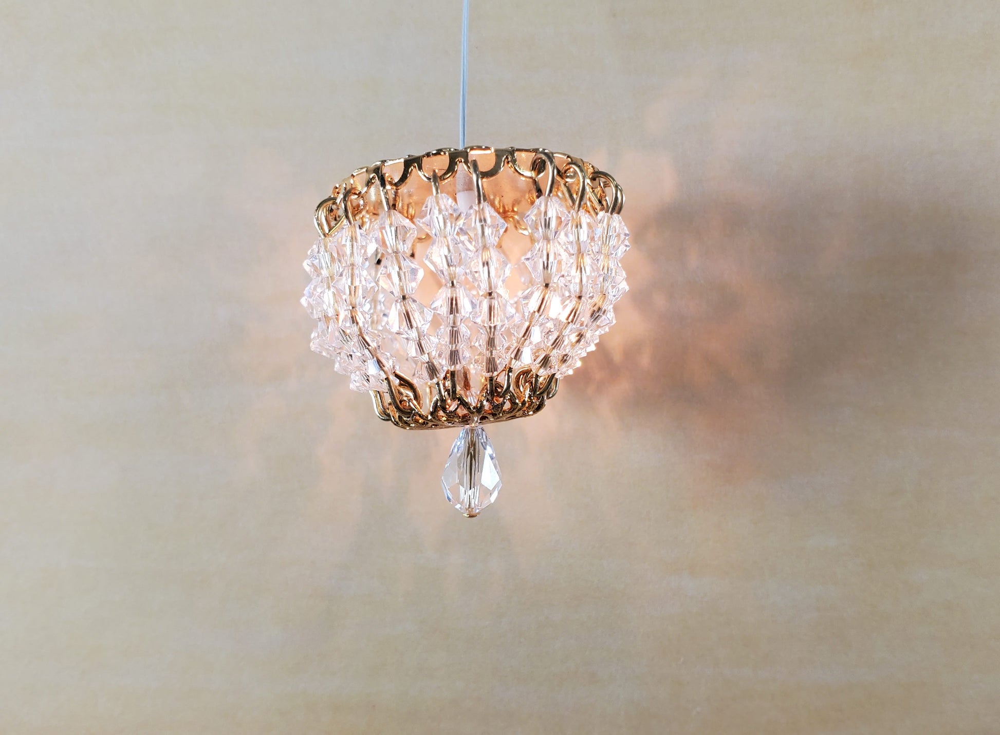 Dollhouse Crystal Ceiling Light Flush Mount Real Glass 12 Volt 1:12 Scale Miniature