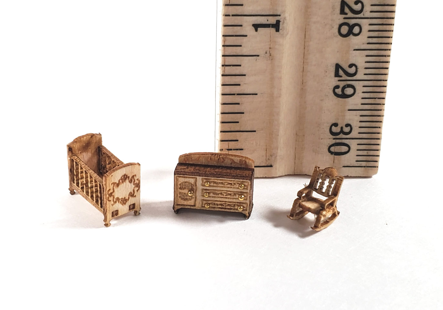 Dollhouse 1:144 Scale Furniture KIT DIY Victorian Nursery Crib Changing Table ++