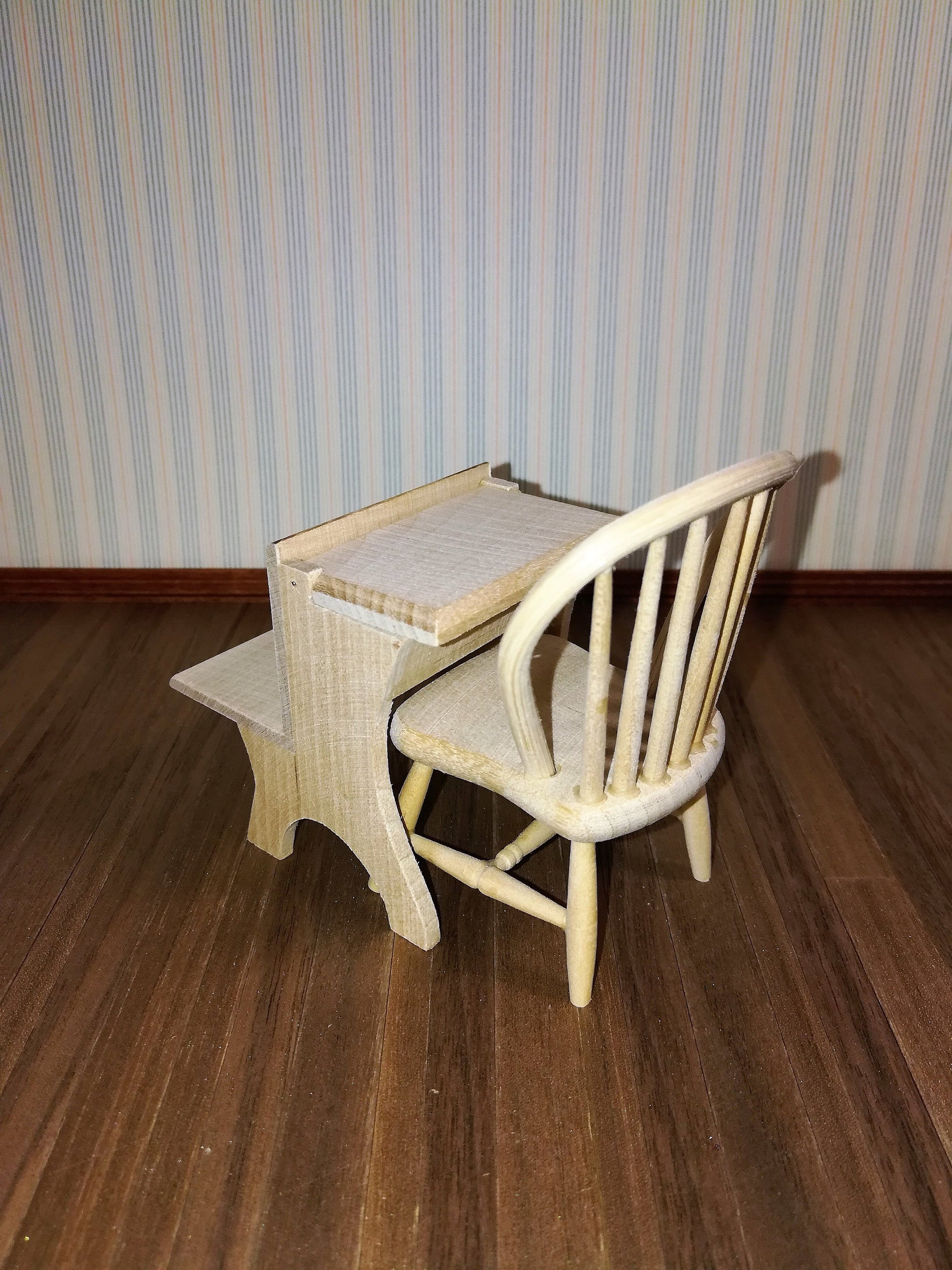Dollhouse School Desk Unpainted Wood Vintage Style 1:12 Scale Miniature Furniture