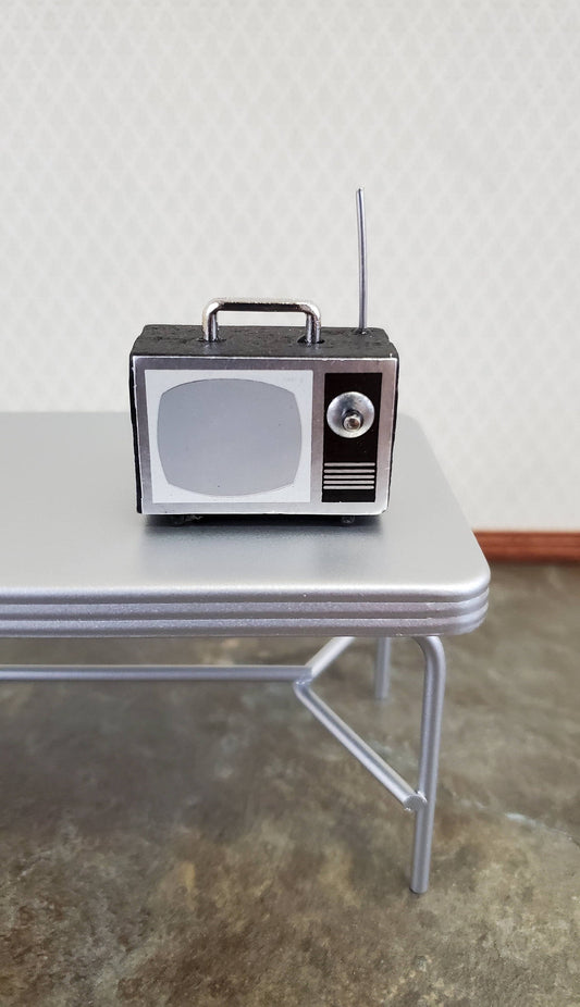 Dollhouse Retro Television TV Set Black & Silver 1:12 Scale Miniature